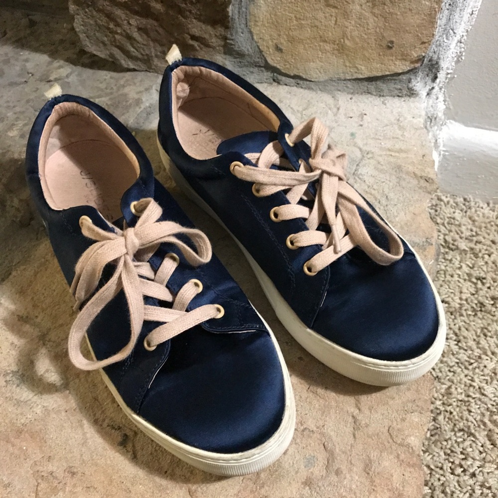 Navy Blue J/Slides Satin Platform Sneakers Size 8